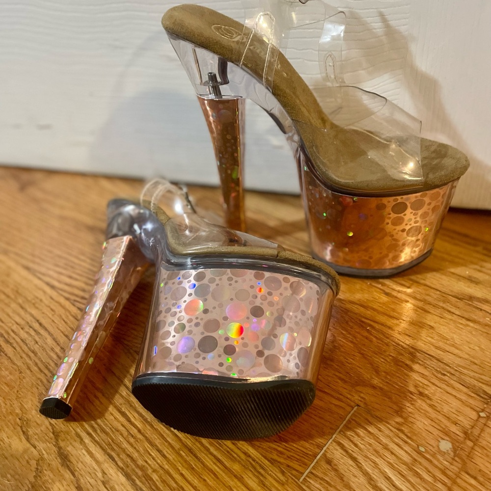 Gorgeous pole dancing platforms only worn once. Rose gold sparkling heels.
